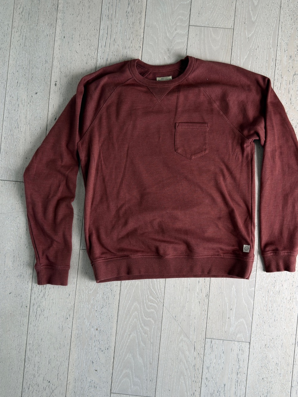 Marine Layer Burgundy Crewneck Sweater with Chest Pocket
